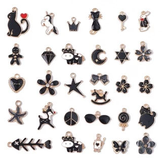 จี้โลหะผสมสีสันสดใสรูปหัวใจ ดอกไม้ กางเขน แมว ผีเสื้อ 10 ชิ้น อุปกรณ์ DIY ทำสร้อยข้อมือ สร้อยคอ เครื่องประดับ