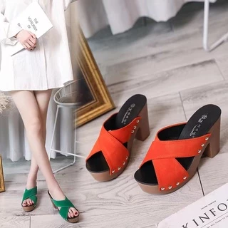 Charming missx รองเท้าส้นสูงปักหมุด สายคาดผ้ากำมะหยี่ แฟชั่นสำหรับฤดูร้อน ทรงสวยใส่สบายค่ะ BR285