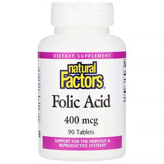 Natural Factors, Folic Acid, 400 mcg and 1000 mcg , 90 Tablets