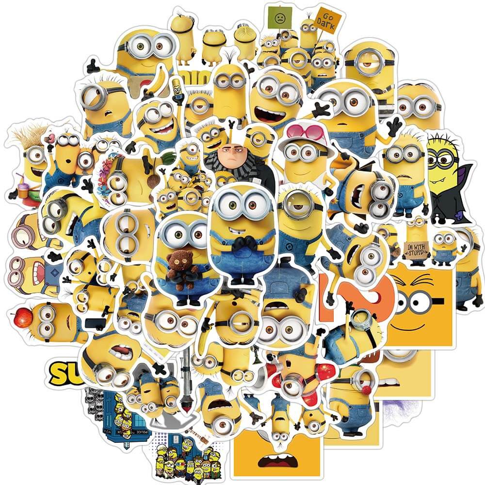 สติกเกอร์ฟิล์มกันแดด กันน้ํา ลายการ์ตูนมินเนี่ยน กราฟฟิติ แบบพกพา 50 ชิ้น