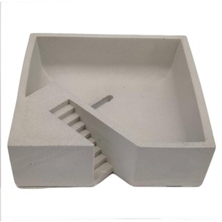 กระถางปูนสี่เหลี่ยมบันไดกลาง บ้านปูนปั้น BPP-23 สีธรรมชาติ CEMENT ARCHITECTURAL CUBE PLANTER BPP-23 NATURAL