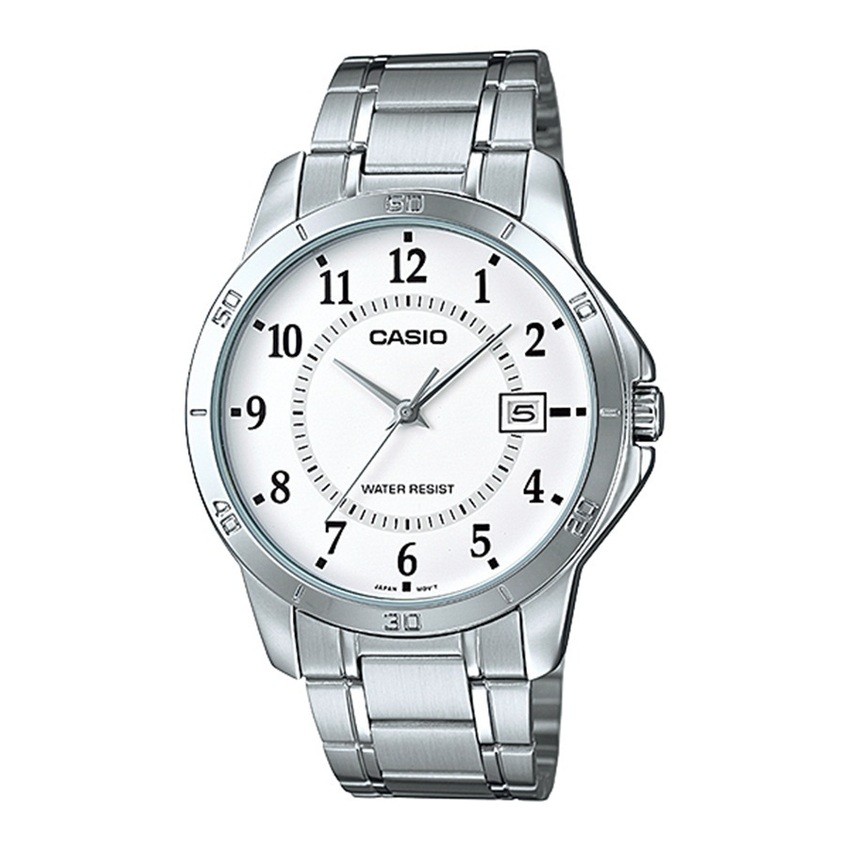 Casio นาฬิกาข้อมือผู้ชาย สีเงิน สายสแตนเลส รุ่น MTP-V004D,MTP-V004D-7B,MTP-V004D-7BUDF