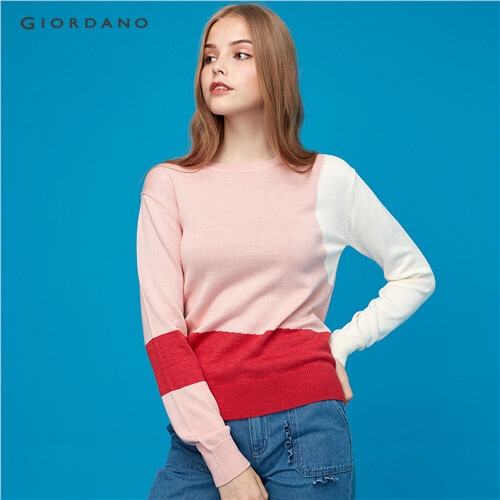 GIORDANO WOMEN Contrast crewneck knitted sweater 91359811