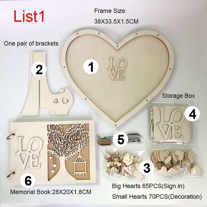 Wedding Guest Book Memorial Book Drop Top Frame Sign Book Wooden Hearts ...