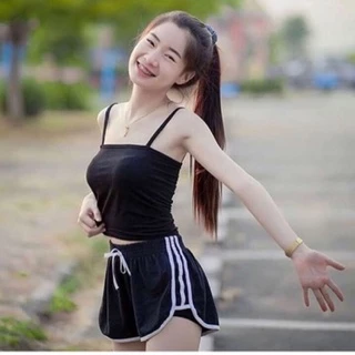 กางเกงขาสั้นผู้หญิง สายฝอ 3 แถบ ทรงสปอร์ต Gym Shorts ใส่วิ่ง นอน ออกกำลังกาย สบายมาก
