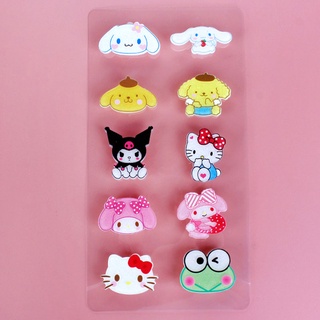 10 ชิ้น การ์ตูน Sanrio Kuromi Jibbits สําหรับ Croc Pins ชุด Demon Slayer Jibits อะนิเมะ Hello Kitty น่ารัก Jibitz Crocks สําหรับผู้หญิง อุปกรณ์ตกแต่งรองเท้า