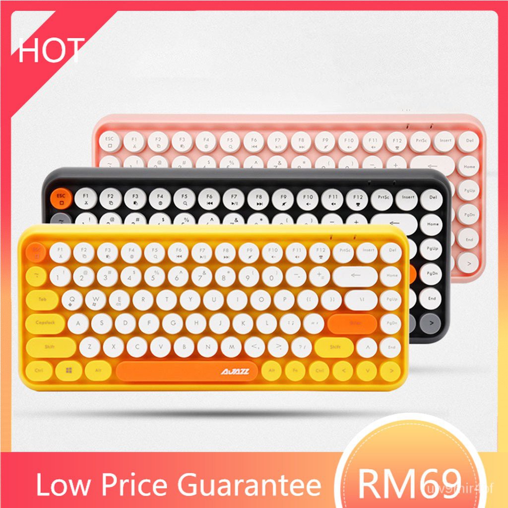 Hot Stock Ajazz 308i Wireless Bluetooth Keyboard Round Key Cap Gaming