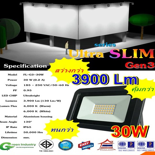 ไฟสปอร์ตไลท์ สปอร์ตไลท์ led 30W ICE LED รุ่น G3