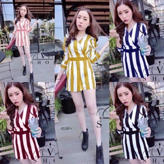จั้มสูทกางเกงขาสั้นลายริ้ว TT6528