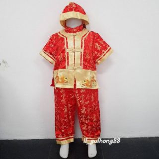 ชุดฮ่องเต้เด็กชาย ปักอักษรดิ้นทองทั้งตัว พร้อมหมวก (Boy Chinese Dress)