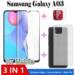 3in1 Samsung galaxy A03 ฟิล์มเลนส์กล้อง + ฟิล์มกระจกเต็มจอ+ ฟิล์มหลัง ฟิล์มกันกระแทกขอบดำ