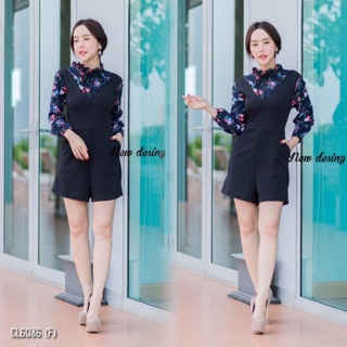 จั้มสูทขาสั้นผ้ายืดโรนัลโด้กระเป๋าล้วง 2 ข้าง