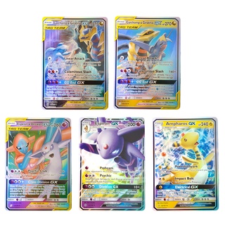 Pokemon Card Tag Team &amp; GX ชุด 5 ใบ Espeon &amp; Deoxys, Garchomp &amp; Giratina, Ampharos การ์ดภาษาอังกฤษ Shining Cards Series