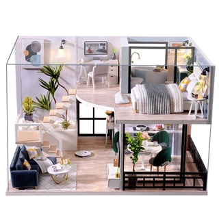 [พร้อมส่ง] Cutebee บ้านตุ๊กตาDIY Dollhouse บ้านตุ๊กตาจิ๋วพร้อมเฟอร์นิเจอร์ ฝาครอบกันฝุ่น