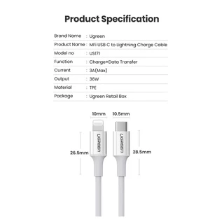 Ugreen สายชาร์จ Usb Type C เป็น Lightning 2 เมตร สําหรับ ไอโฟน 12 13 Mini Pro Max 8 Pd 18W 20W Macbook Pro
