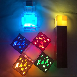 Minecraft Torch Minecraft เกมรอบ LED บรรยากาศไฟกลางคืนไฟฉาย Ore เปลี่ยนสีขวด FURN