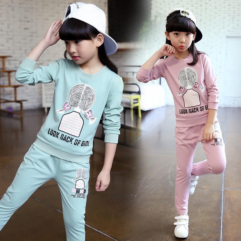 เสื้อผ้าเด็กผู้หญิง เสื้อผ้าเด็ก Long Sleeved Cotton Shirt+Pants 2 Pcs Set Sport Suit