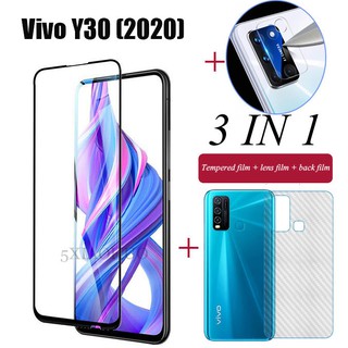 （3in1）Vivo Y30 Y50 2020 ฟิล์มกระจกนิรภัย + ฟิล์มกันรอย +ฟิล์มป้องกันเลนส์ สำหรับ