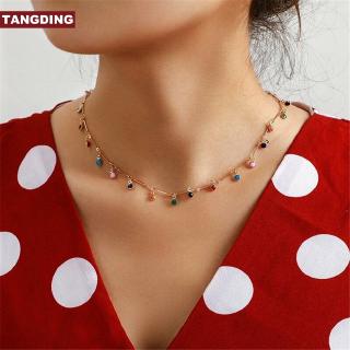 【COD Tangding】Boho Candy Color Ball Pendant Choker Necklace Clavicle Chain Charm Women Jewelry