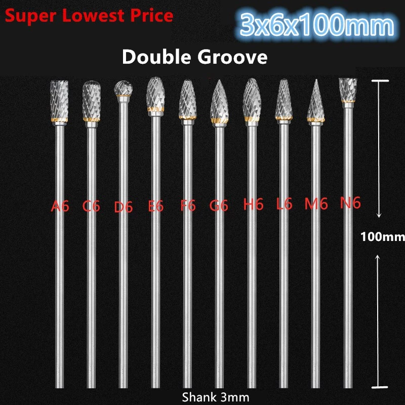 1 ชิ ้ น 3 มิลลิเมตรยาวทังสเตนคาร ์ ไบด ์ Burr 6x3x100 มิลลิเมตร Mata Porting เครื ่ องมือ #ReadyStock