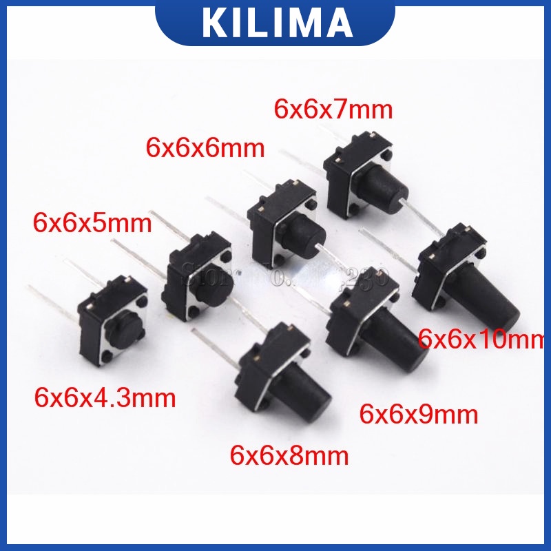 สวิตช์สัมผัสชั่วขณะ 2 ขา 6x6x4.3/5/6/7/8/9/10 มม. 20 ชิ้น