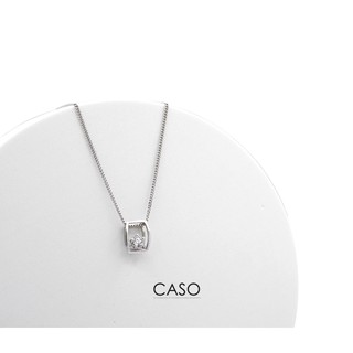 Caso jewelry สร้อยคอโครงสร้าง เงินเรียบประดับ cz สีขาว