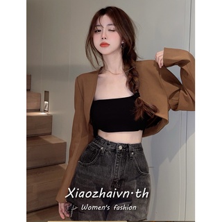 Xiaozhainv เสื้อแจ็กเก็ตสูท แขนยาว สไตล์เกาหลี สําหรับผู้หญิง คาร์ดิแกนแขนยาว