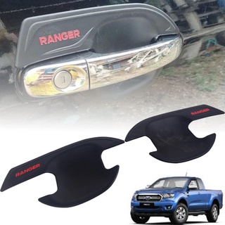 เบ้ารองมือเปิด รุ่น FORD เรนเจอร์ ถ้วยกันรอยมือเปิด ฟอร์ด RANGER ปี 2012 - 2019 สีดำด้าน โลโก้แดง 2 ประตู 2 ชิ้น