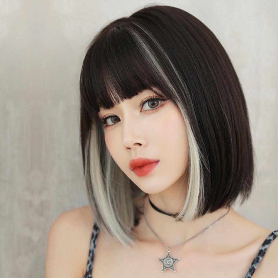 ง-123 วิกผมหญิงสุทธิสีแดงแขวนหูย้อมเต็มหมวกกระดูกไหปลาร้าผมรอบใบหน้าฉีเรียบ โบโบ้ หัวภายในหัวเข็มขัดด้านบนผมเต็มชุด