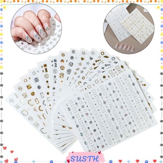 SUSHEN Beauty Golden Silver Laser Women Girls Manicure 3D Nail Stickers DIY Nail Art Decoration Fashion Gifts Moon Star Design/Multicolor