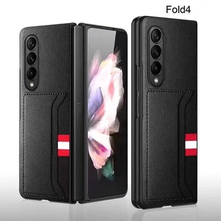 เคสโทรศัพท์มือถือหนัง ฝาพับ พร้อมช่องใส่บัตร สีเทา สําหรับ Samsung Galaxy Z Fold 4 Z Fold 4 5G 2022