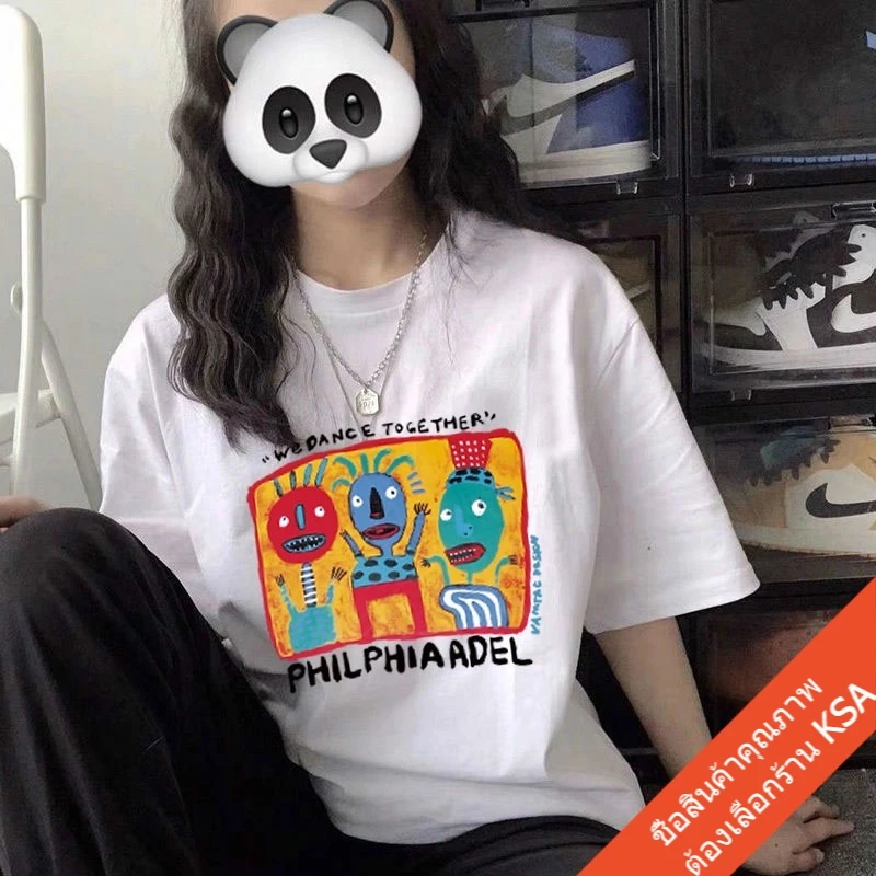 เสื้อยืดแขนสั้นสไตล์เกาหลี oversize เสื้อผ้าแฟชั่นวัยรุ่น เสื้อโอเวอร์ไซส์ผู้หญิง สกรีนลายวินเทจ ไซส์ใหญ่ XXL thumbnail 5