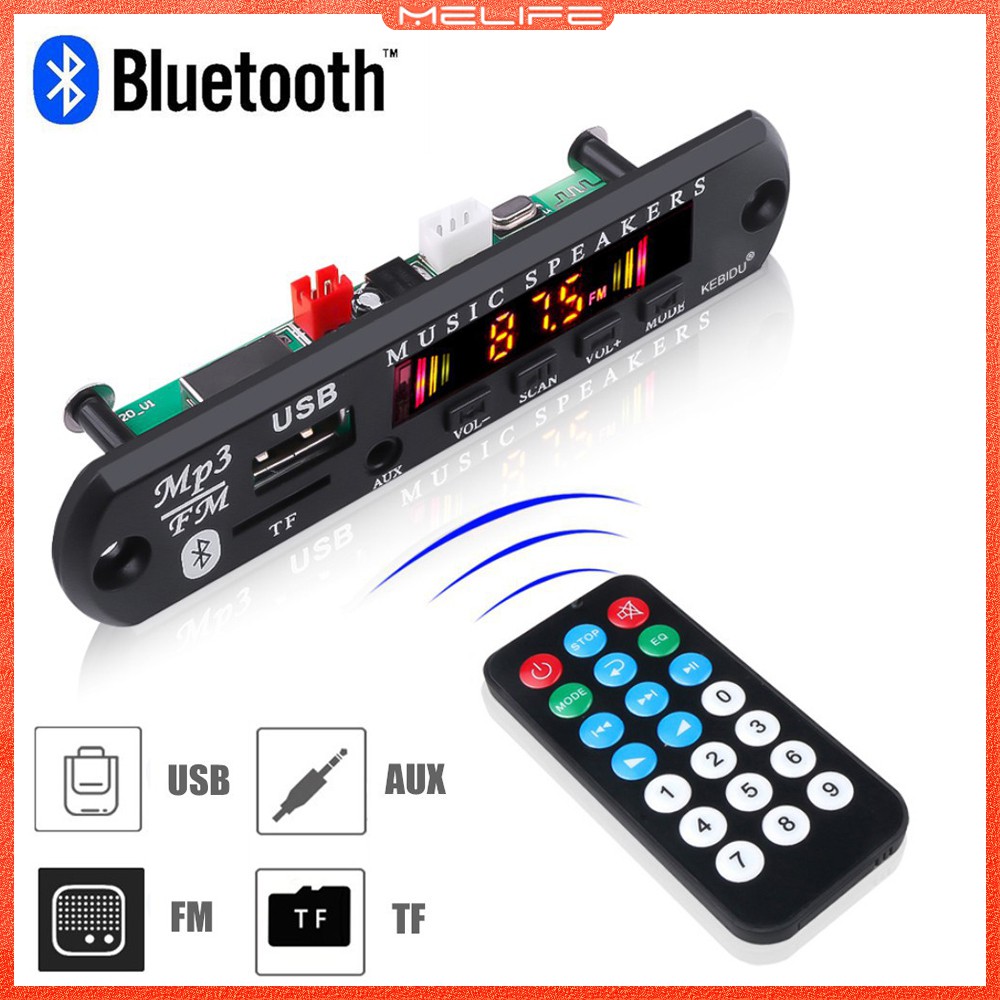 รถ MP3 ไร้สายบลูทูธ 5.0 ถอดรหัส DC 9V 12V เครื่องเล่นเพลงรองรับ WMA USB TF FM