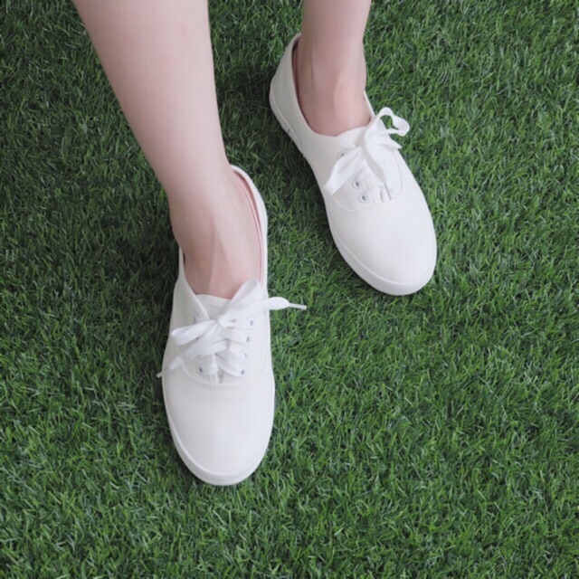 [สินค้าพร้อมส่ง] สีขาว รองเท้าผ้าใบขาวล้วน ผ้าใบทรงkeds 05