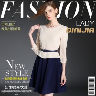 Dinijia ชุดเดรสแขนยาว European high-end long sleeved dress - Int:L