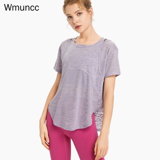 Wmuncc เสื้อยืดลําลอง แขนสั้น ทรงหลวม แห้งเร็ว เหมาะกับการเล่นโยคะ วิ่ง เข้ายิม สําหรับสตรี