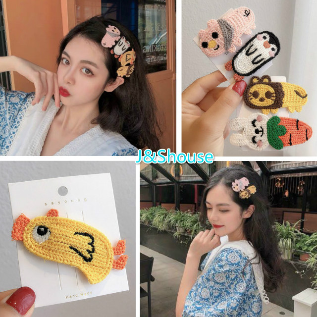 เคเอฟ153 สไตล์เกาหลีสาวการ์ตูนถักผ้ากิ๊บน่ารักเรียบ BB คลิปอุปกรณ์เสริมผู้หญิง