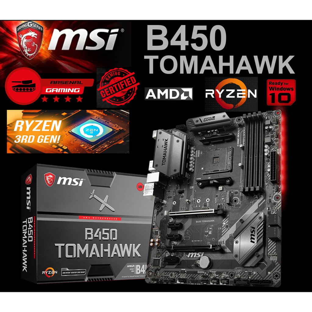 Mainboard AMD MSI B450 TOMAHAWK (Socket AM4) มือสอง พร้อมส่ง แพ็คดีมาก!!! [[[แถมถ่านไบออส]]]