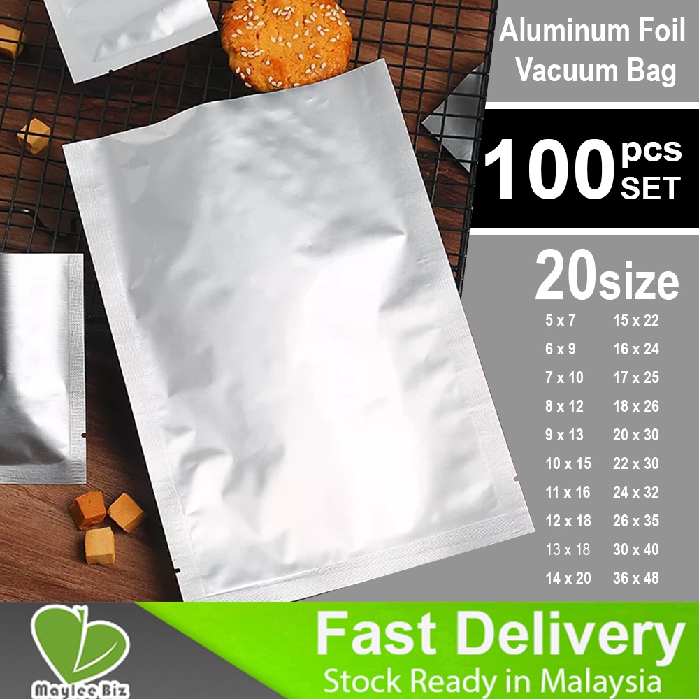 100 ชิ้น/เซ็ตอลูมิเนียม Mylar ฟอยล์เครื่องซีลสูญญากาศอาหาร Freezable แพคเกจกระเป๋าอุณหภูมิสูงทําอาหาร