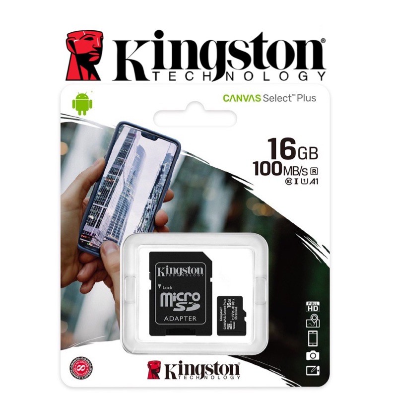 Kingston Micro SD Card 16GB Canvas Select Plus Class 10 ความเร็ว 100 MB/s SD Adapter (SDCS2/16GB) ประกันศูนย์ไทย 16 GB