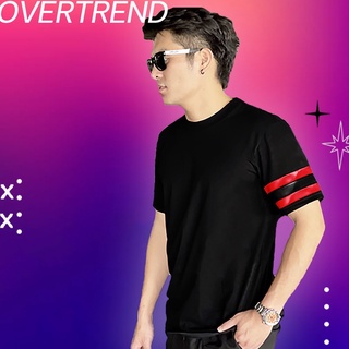 🔥เสื้อยืด คอตต้อน100 🔥คาดแถบหนัง แต่งสีตามลุคสตรีท ให้แมชท์กับรองเท้าผ้าใบ ได้เท่ๆ