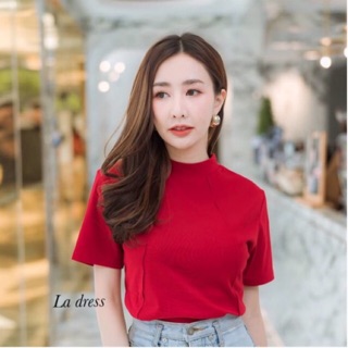 พร้อมส่ง เสื้อยืดสีแดง ขาว เหลือง คอเต่า ตีเส้น ใส่ตรุษจีน วาเลนไทน์