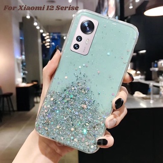 เคสโทรศัพท์มือถือ ซิลิโคนนิ่ม TPU ใส กันกระแทก ป้องกันกล้อง แต่งกลิตเตอร์ดาว ระยิบระยับ สําหรับ Xiaomi Mi 12 12X 12S 12T 12 T Pro Lite Mi 12 Lite