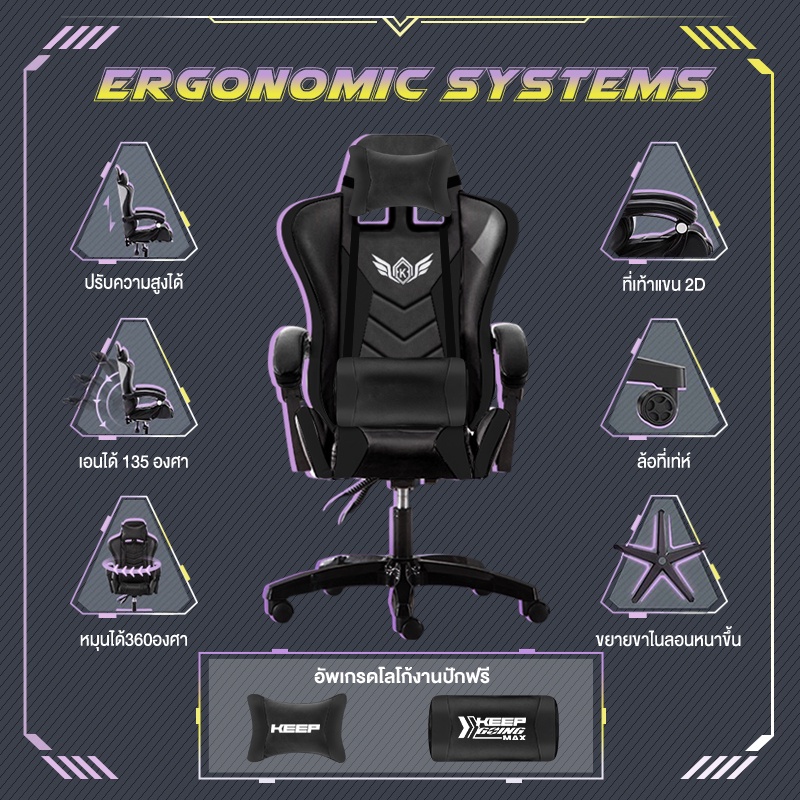 Funlove เก้าอี้เกม เก้าอี้เกมมิ่ง ปรับความสูงได้  ที่รองขา+ขาไนล่อน Gaming Chair ใช้สำหรับเล่นเกม เล่นคอมหรือนอนได้ รูปที่ 4