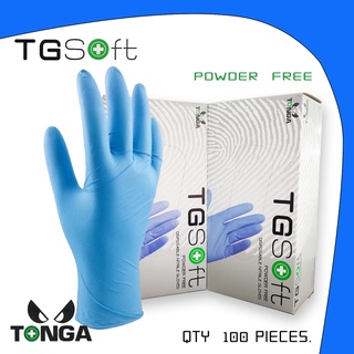 ถุงมือไนไตรสีฟ้า  TONGA ชนิดไม่มีแป้ง รุ่นTG SOFT สีฟ้า 50คู่/กล่อง (100ชิ้น)