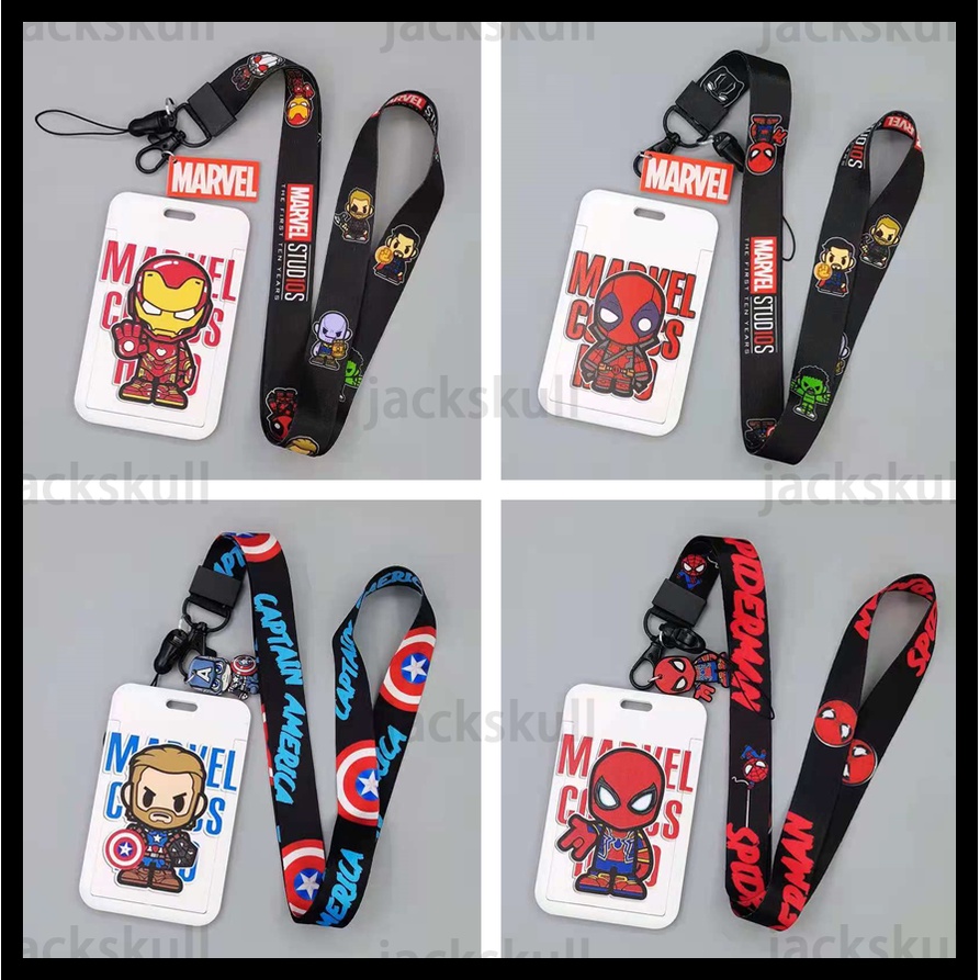 Marvel Avengers Spiderman Iron Man สไตล์ฮัลก์ฮัลก์ ป้ายห้อยบัตร Card Holder +Neck Lanyard กรอบใส่บัต