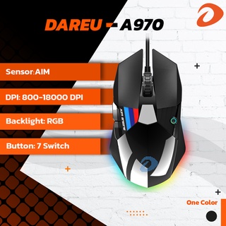 Dareu A970 เกมมิ่งเม้าส์ Gaming Mouse 800-18000 DPI USB เม้าส์มีไฟ RGB