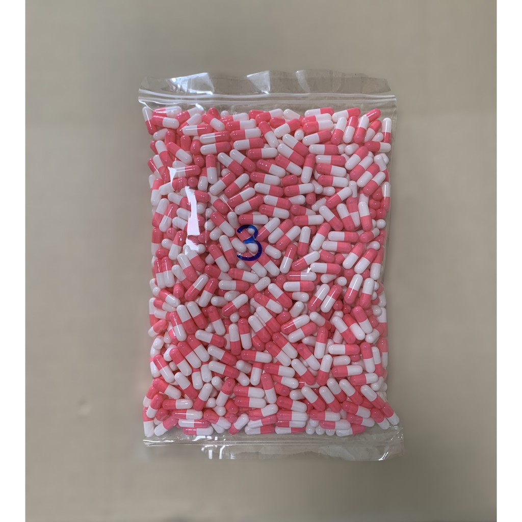 Capsule แคปซูลเปล่า เบอร์3 สีขาว-ชมพู แพ็คละ 1,000 แคปซูล/เม็ด พร้อมส่งจากไทย Capsule2u
