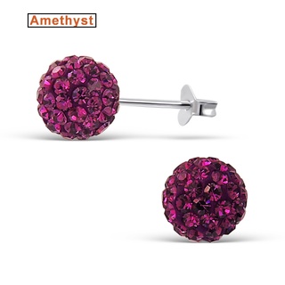 SILVER THAI  Amethyst Crystal Ball Stud Earring  disco  ball silver stud Earring  ต่างหูคริสตัลลูกบอลคริสตัลอเมทิส