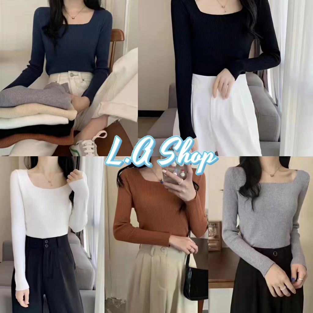 L.A Shop พร้อมส่ง เสื้อไหมพรมแขนยาว ผ้าร่อง ใส่สบายมากผ้านิ่มสุดๆ "7630"